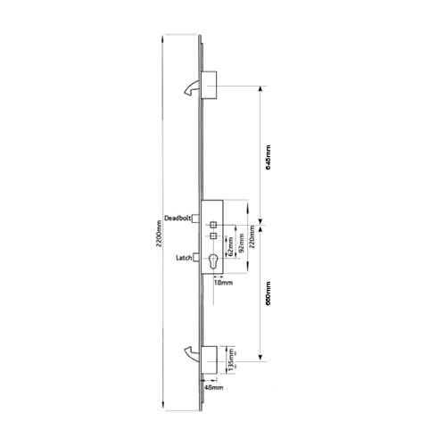 Avantis Latch Deadbolt 2 Hooks Double Spindle Multipoint Door Lock (top hook to spindle = 645mm) - Shootbolt Compatible - Image 2