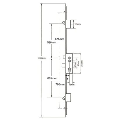 Avocet Latch Deadbolt 2 Hooks 2 Rollers Double Spindle Multipoint Door Lock (top roller to spindle = 675mm)  - Shootbolt Compatible - Image 2