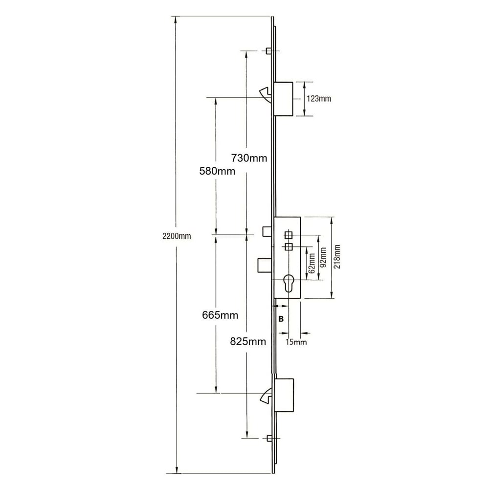 Avocet Latch Deadbolt 2 Hooks 2 Rollers Double Spindle Multipoint Door Lock (top roller to spindle = 730mm)  - Shootbolt Compatible - Image 8