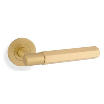 Alexander & Wilks AW224SB Spitfire Hex Lever On Round Rose - Satin Brass (LEAD TIME: 2-3 DAYS)