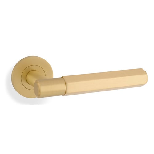 Alexander & Wilks AW224SB Spitfire Hex Lever On Round Rose - Satin Brass (LEAD TIME: 2-3 DAYS)