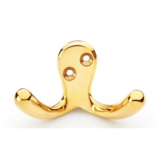 Alexander & Wilks AW773PBU Victorian Double Robe Hook - Polished Brass Unlacquered (LEAD TIME: 2-3 DAYS)