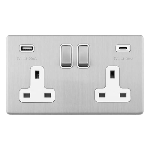 Eurolite ECSS2USBCW Concealed 3mm 2-Gang USBC Socket (LEAD TIME: 2-3 DAYS)