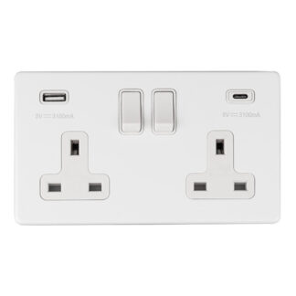 Eurolite ECW2USBCW 2-Gang 13Amp Switched Socket with USB-C White (LEAD TIME: 2-3 DAYS)