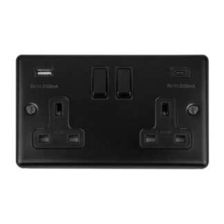 Eurolite EN2USBCMBB 2-Gang 13Amp Switched Socket with USB-C - Matt Black (LEAD TIME: 2-3 DAYS)