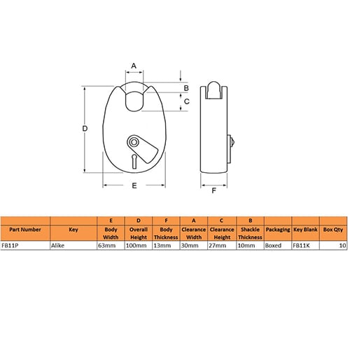 Fire Brigade FB11 Open Shackle Galvanised Padlock - Image 2