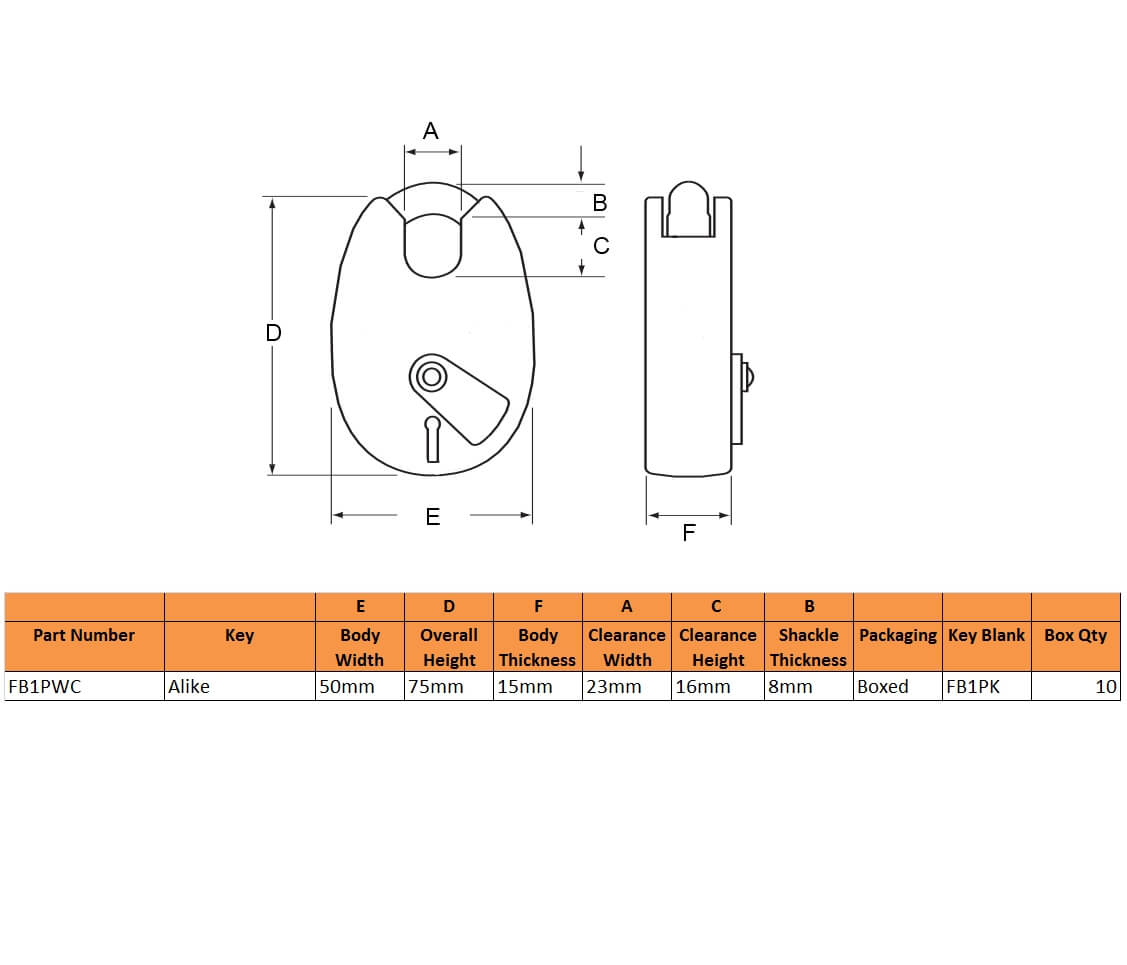 Fire Brigade FB1 Open Shackle Galvanised Padlock with Chain - Image 2
