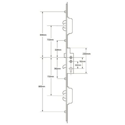Ingenious Duplex Latch 5 Hook 4 Roller Multipoint Door Lock - Double Spindle 16mm Faceplate Option 2 (top hook to spindle = 733mm) - Image 2