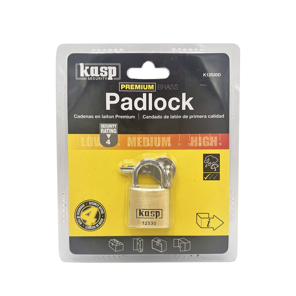 Kasp 125 Series 30mm Open Shackle Brass Padlock - Image 4