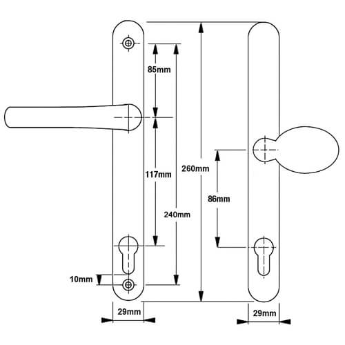 Millenco Lever Moveable Pad UPVC Multipoint Door Handles - 117mm/86mm PZ Sprung 237mm Screw Centres - Image 2