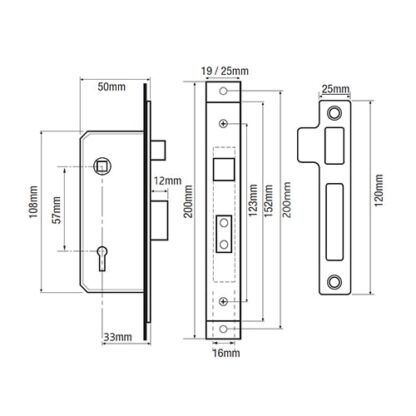 Willenhall M5 Non British Standard 5 Lever 2" Straight 19mm Extended Forend Mortice Sashlock - Image 2