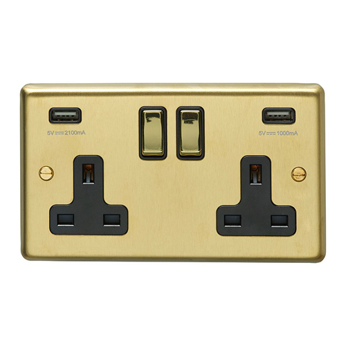 Eurolite SB2USBPBB- Stainless Steel 2-Gang Usb Socket - Satin Brass (LEAD TIME: 2-3 DAYS)