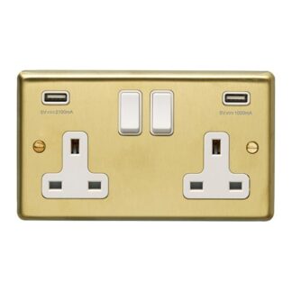 Eurolite SB2USBW- Stainless Steel 2-Gang Usb Socket - Satin Brass (LEAD TIME: 2-3 DAYS)