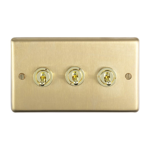 Eurolite SBT3SW- Stainless Steel 3-Gang Toggle Switch - Satin Brass (LEAD TIME: 2-3 DAYS)