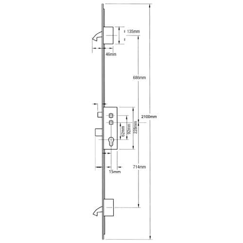 Fullex Crimebeater Latch Deadbolt 2 Hooks Double Spindle Multipoint Door Lock - 20mm Faceplate - Image 2