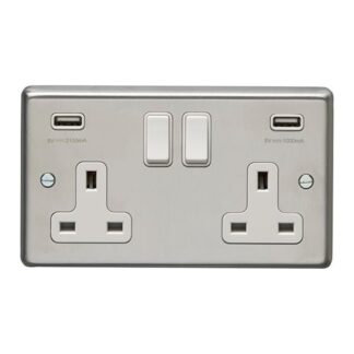 Eurolite SSS2USBW- Stainless Steel 2-Gang Usb Socket - Satin- Stainless Steel (LEAD TIME: 2-3 DAYS)
