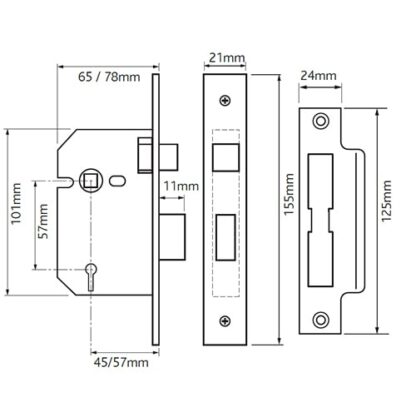 TSS 3 Lever Mortice Sashlock - Image 2