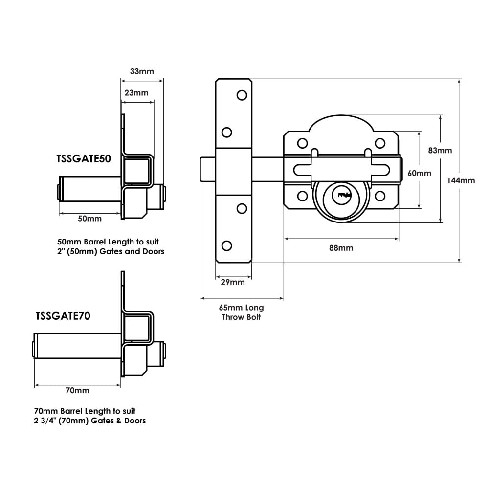 TSS Double Locking Long Throw Gate Lock - Image 2
