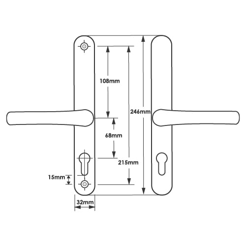 TSS Lever Lever UPVC Multipoint Door Handles -  68mm PZ Sprung 215mm Screw Centres - Image 2