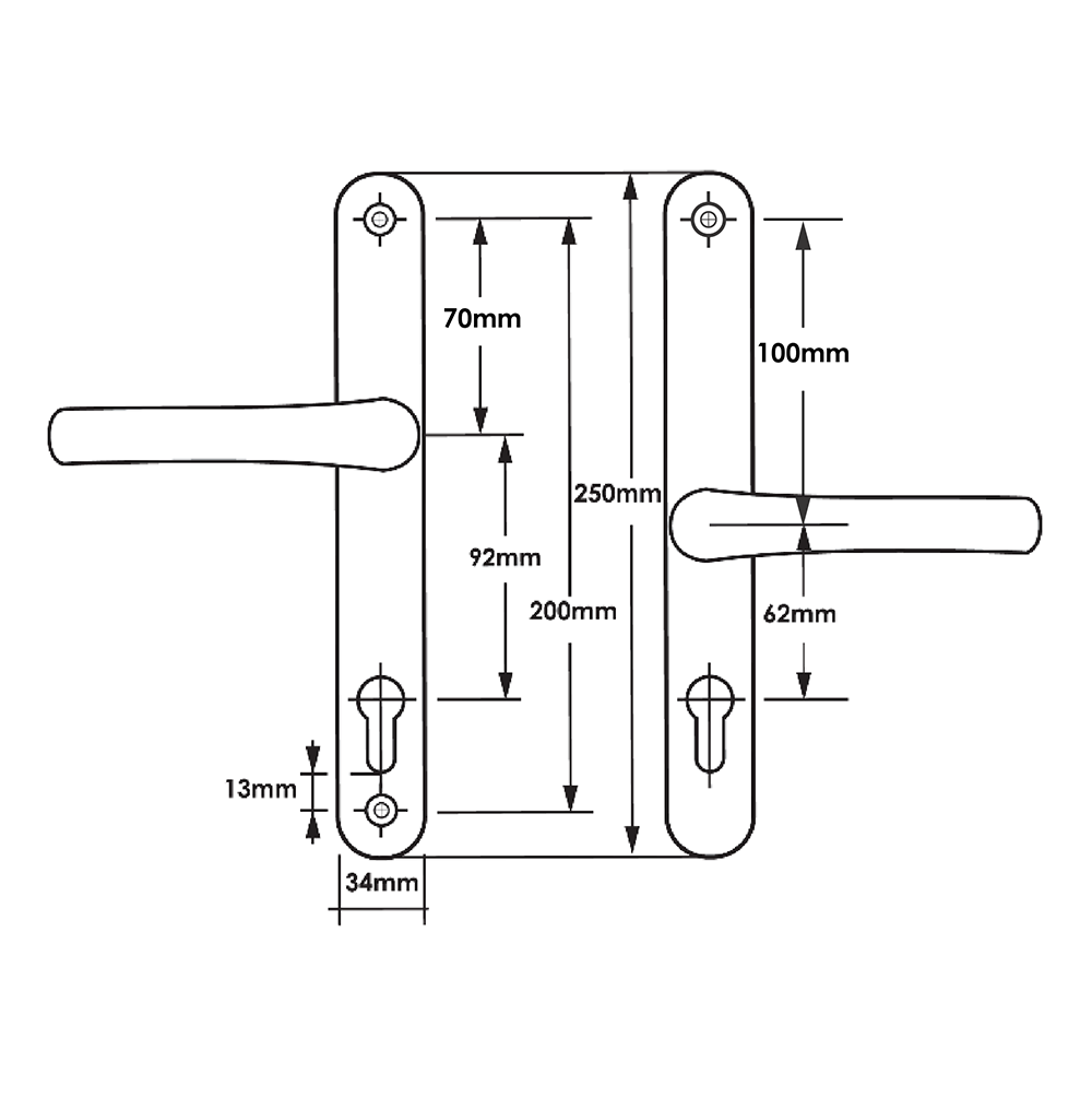 TSS Offset Lever Lever Multipoint Door Handles 92/62mm PZ - Sprung - 200mm Screw Centres - Image 4