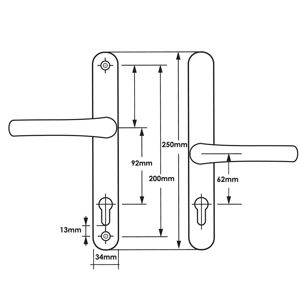 TSS Offset Lever Lever Multipoint Door Handles 92/62mm PZ - Sprung - 200mm Screw Centres - Image 2