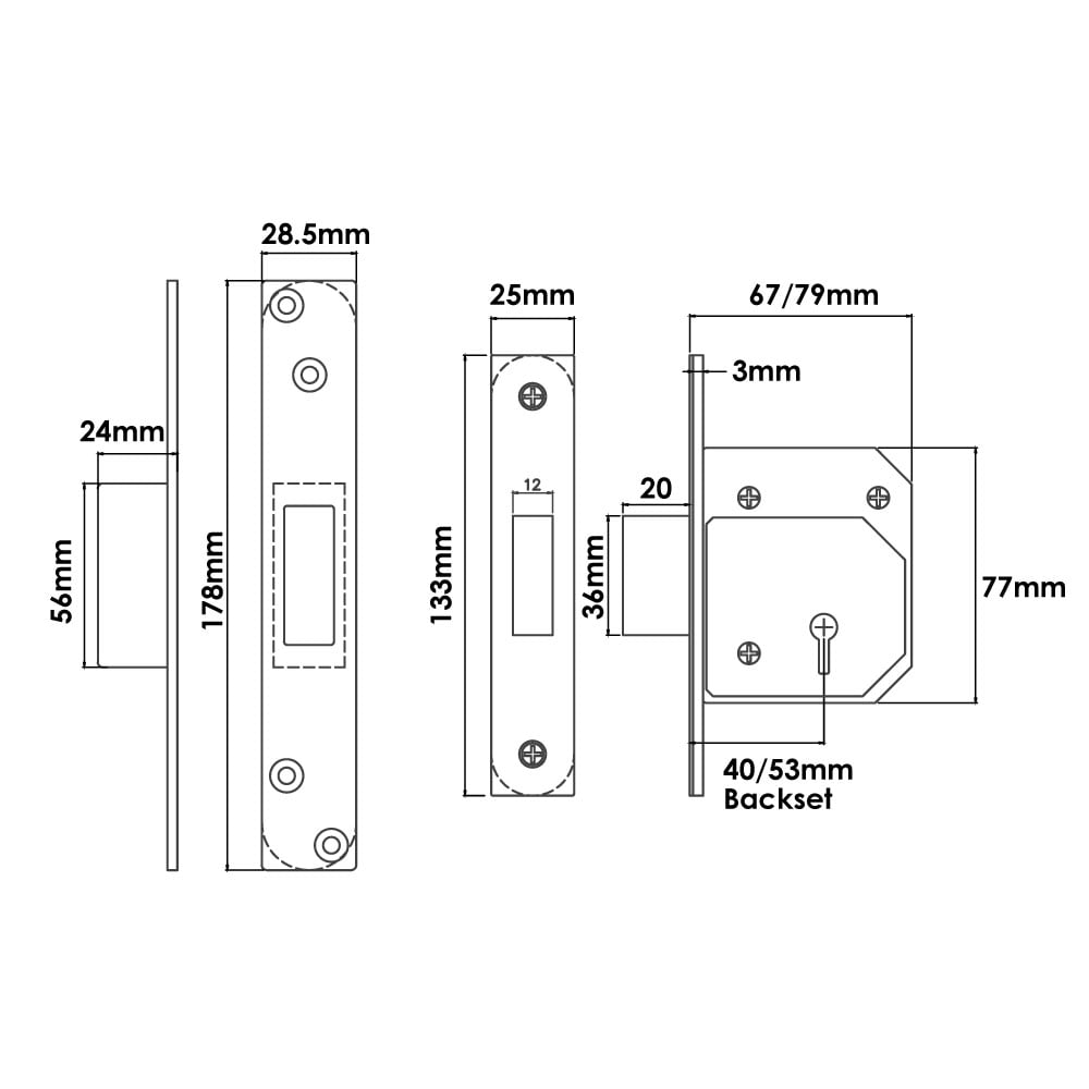 TSS Retro Fit British Standard 5 Lever Mortice Deadlock - Image 2