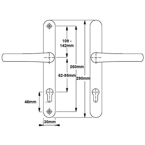 VERSA Lever Lever UPVC Multipoint Adjustable Door Handles - 62-95mm PZ Sprung 260mm Screw Centres - Image 6