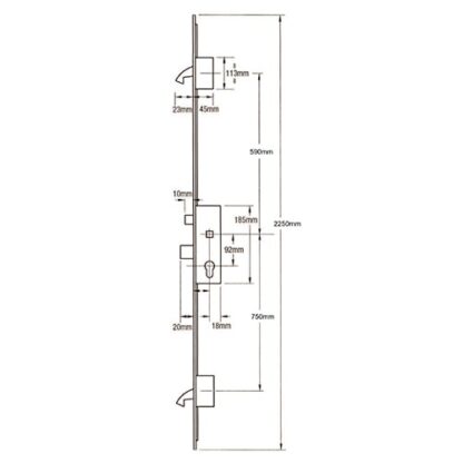 Winkhaus Trulock Latch Deadbolt 2 Hooks 24mm U-Rail Faceplate Multipoint Door Lock - Option 2 (top hook to spindle = 590mm) - Image 2