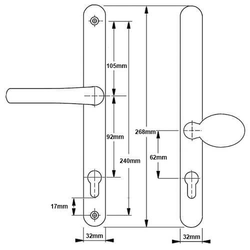 Fab & Fix Blenheim Lever Moveable Pad UPVC Multipoint Door Handles - 92mm/62mm PZ Sprung 240mm Screw Centres - Image 7