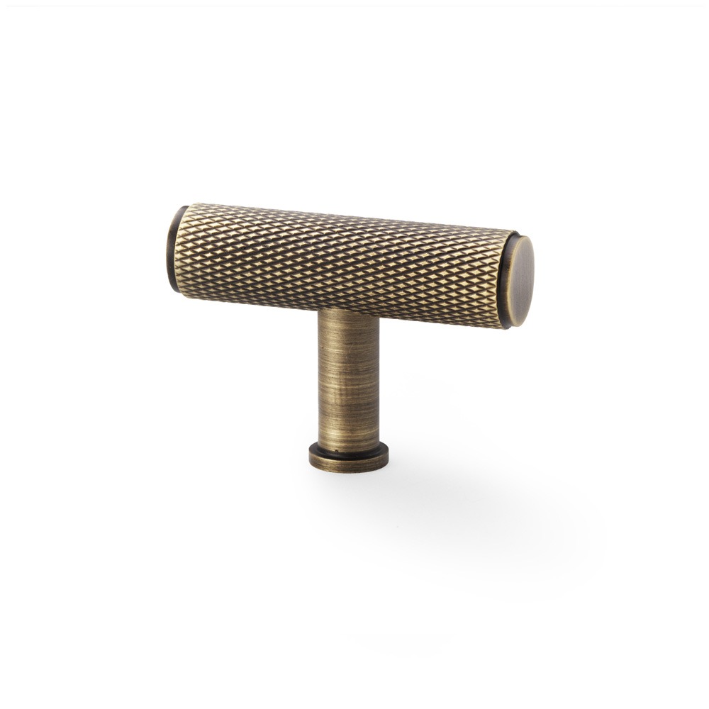 Alexander & Wilks AW801-55-AB Crispin Knurled T Bar Cupboard Knob - Antique Brass (LEAD TIME: 2-3 DAYS)