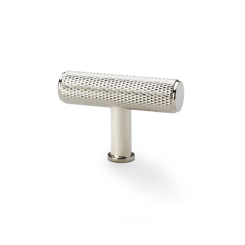 Alexander & Wilks AW801-55-PN Crispin Knurled T Bar Cupboard Knob - Polished Nickel (LEAD TIME: 2-3 DAYS)