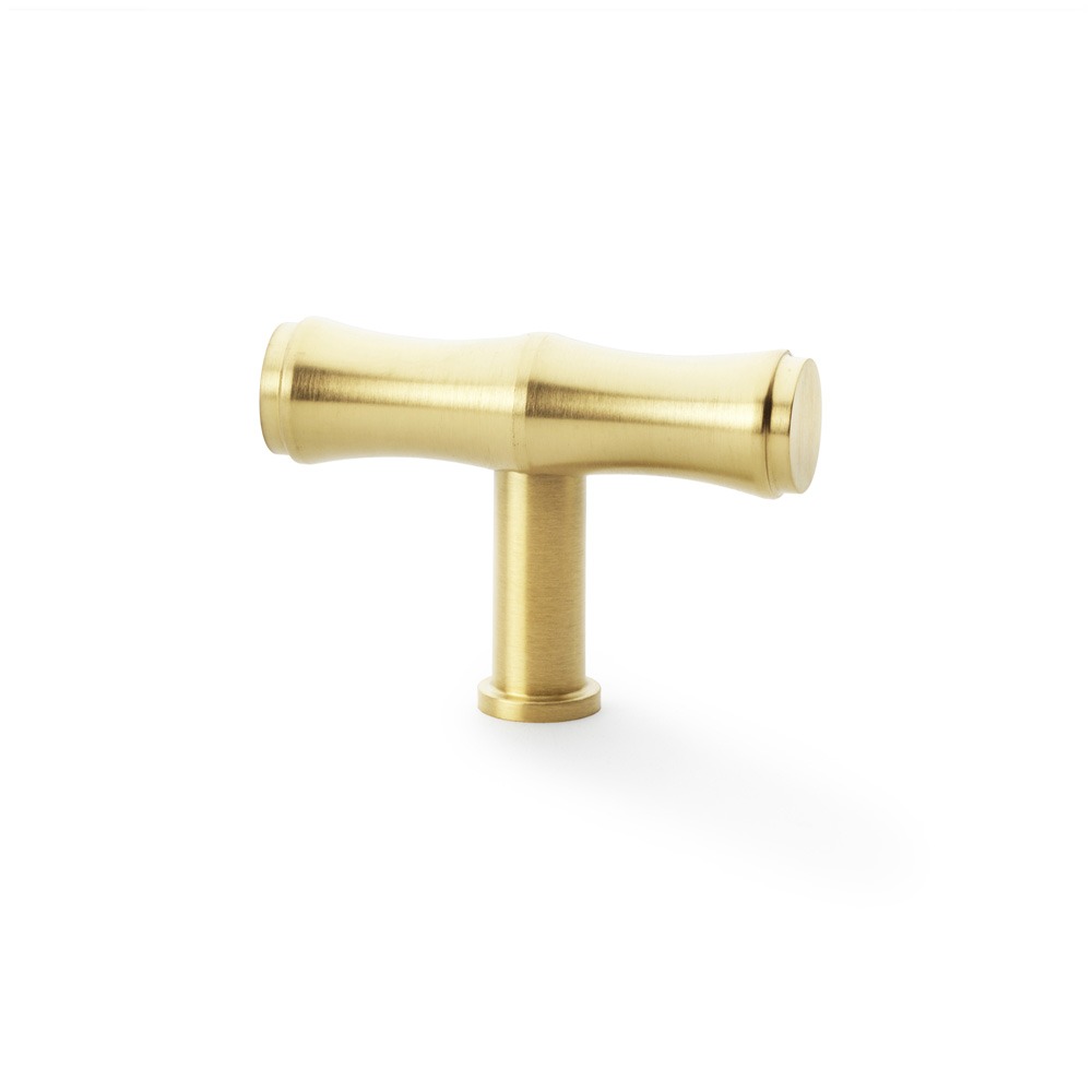Alexander & Wilks AW801B-55-SBPVD Crispin Bamboo T Bar Cupboard Knob - Satin Brass PVD (LEAD TIME: 2-3 DAYS)
