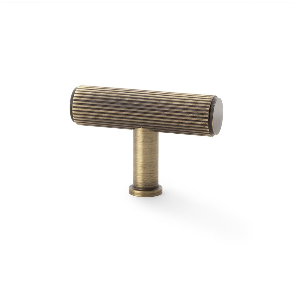 Alexander & Wilks AW801R-55-AB Crispin Reeded T Bar Cupboard Knob - Antique Brass More Handles (LEAD TIME: 2-3 DAYS)