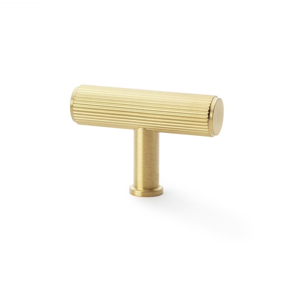 Alexander & Wilks AW801R-55-SBPVD Crispin Reeded T Bar Cupboard Knob - Satin Brass PVD (LEAD TIME: 2-3 DAYS)