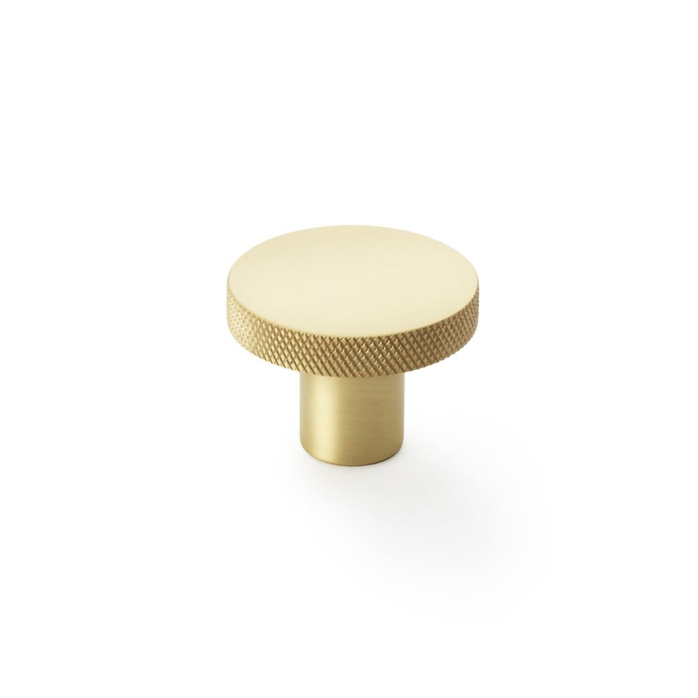 Alexander & Wilks AW802-38-SB Hanover Knurled Circular Cupboard Knob - Satin Brass 38mm (LEAD TIME: 2-3 DAYS)