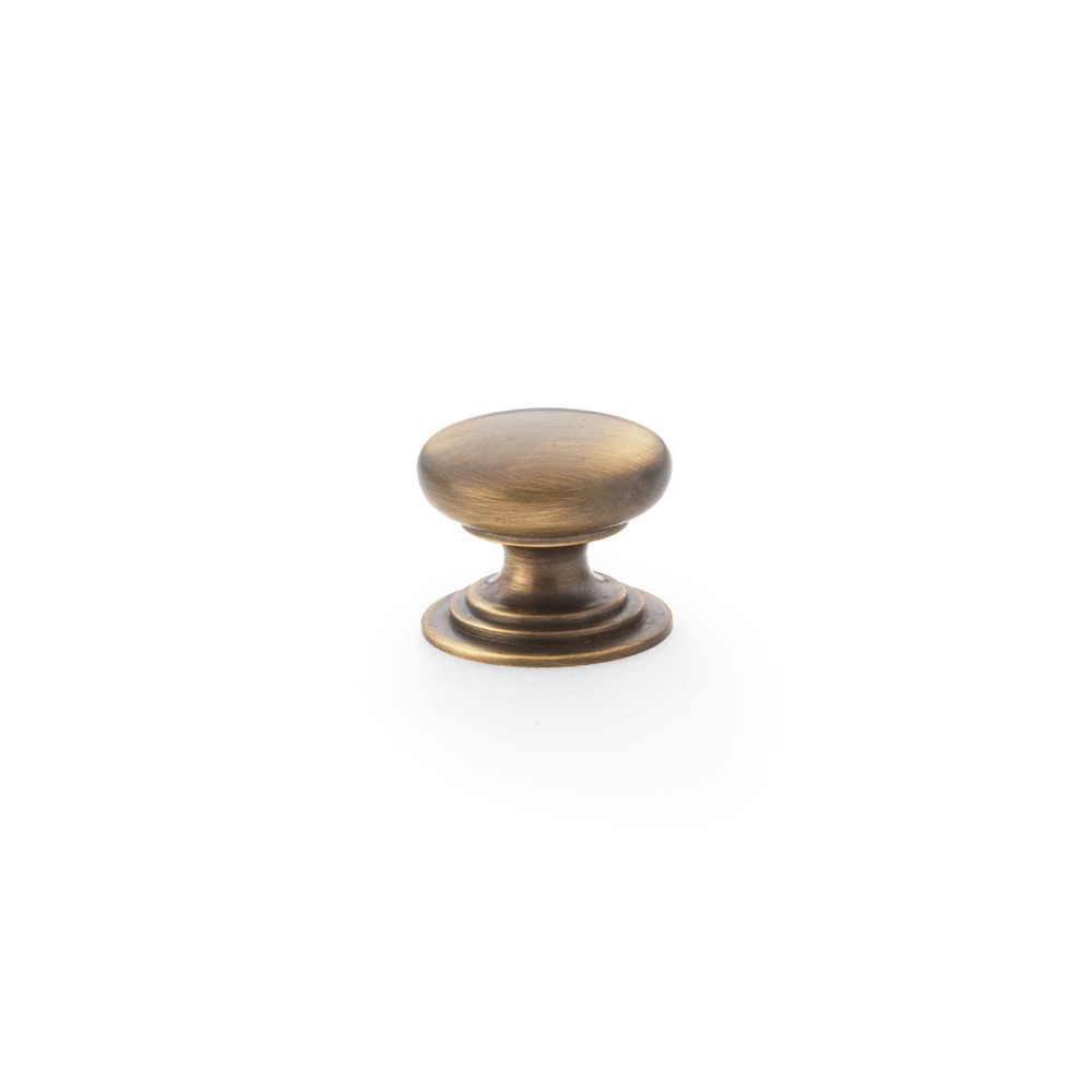 Alexander & Wilks AW825-25-AB Waltz Round Cupboard Knob On Stepped Rose - Antique Brass Knob 25mm (LEAD TIME: 2-3 DAYS)