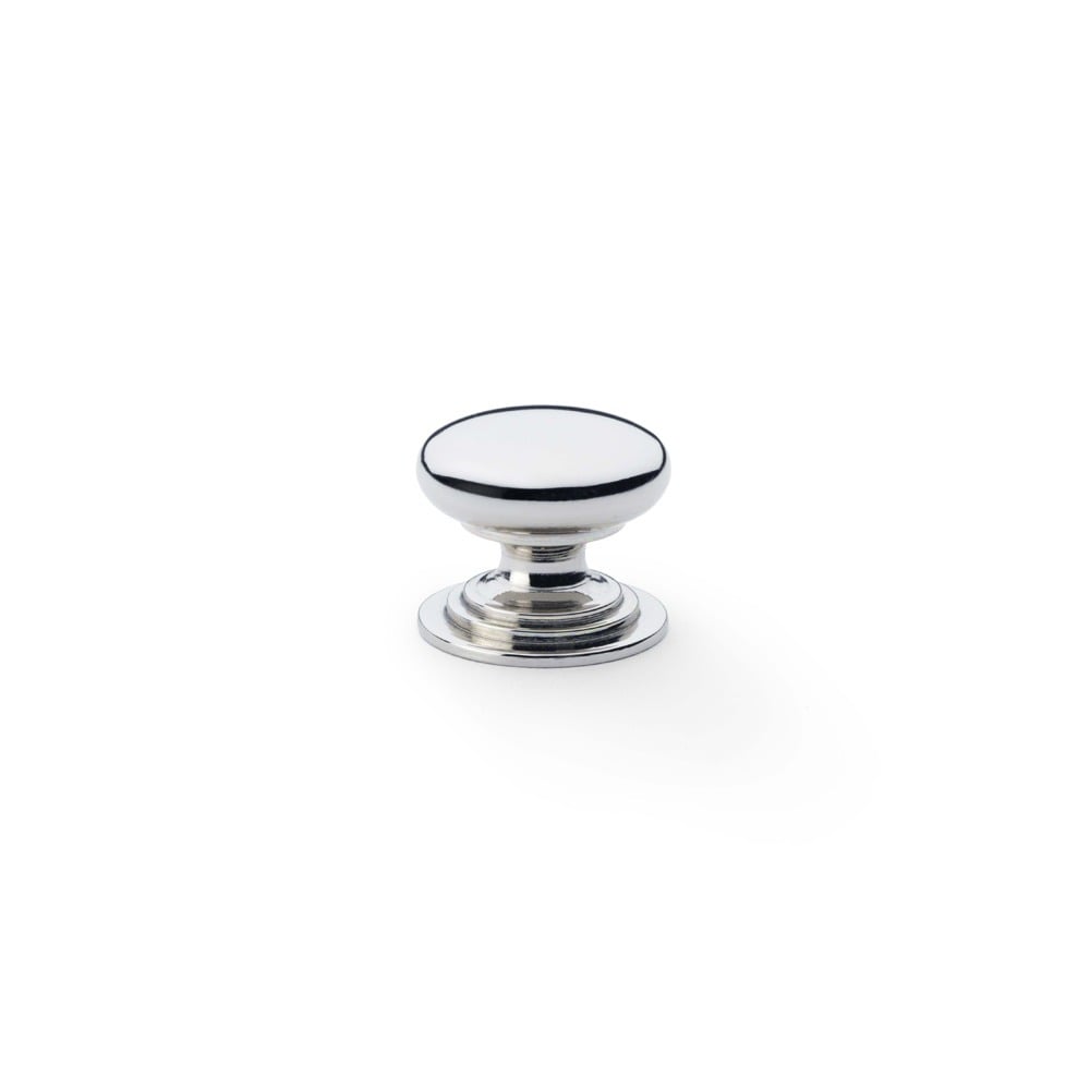 Alexander & Wilks AW825-25-PN Waltz Round Cupboard Knob On Stepped Rose - Polished Nickel Knob 25mm (LEAD TIME: 2-3 DAYS)
