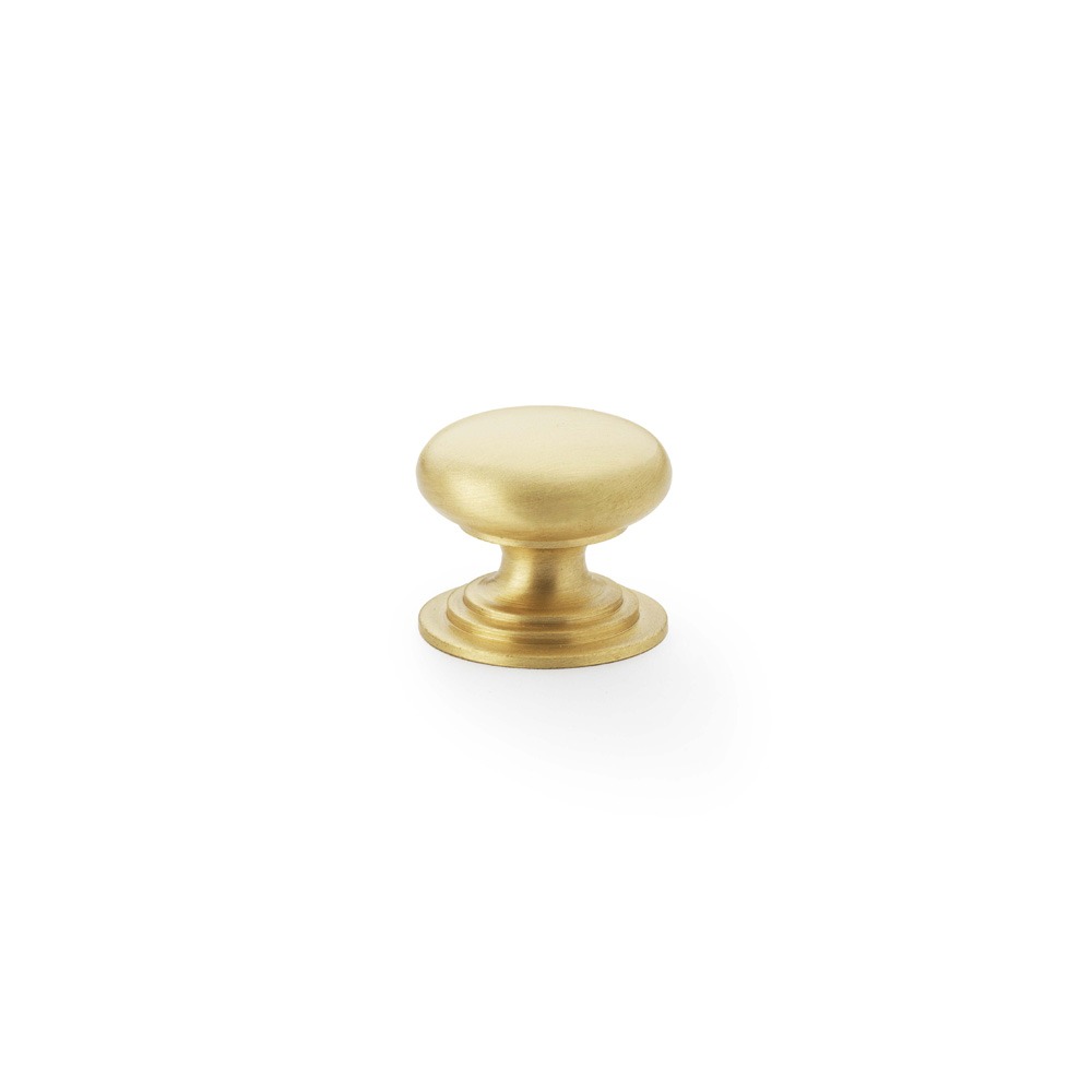 Alexander & Wilks AW825-25-SB Waltz Round Cupboard Knob On Stepped Rose - Satin Brass Knob 25mm (LEAD TIME: 2-3 DAYS)
