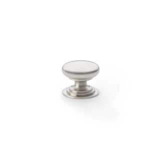 Alexander & Wilks AW825-25-SN Waltz Round Cupboard Knob On Stepped Rose - Satin Nickel Knob 25mm (LEAD TIME: 2-3 DAYS)