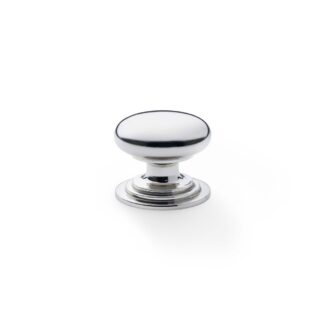Alexander & Wilks AW825-32-PN Waltz Round Cupboard Knob On Stepped Rose - Polished Nickel Knob 32mm (LEAD TIME: 2-3 DAYS)