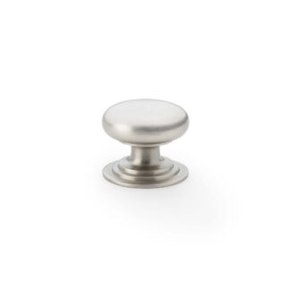 Alexander & Wilks AW825-32-SN Waltz Round Cupboard Knob On Stepped Rose - Satin Nickel Knob 32mm (LEAD TIME: 2-3 DAYS)