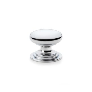 Alexander & Wilks AW825-38-PC Waltz Round Cupboard Knob On Stepped Rose - Polished Chrome Knob 38mm (LEAD TIME: 2-3 DAYS)