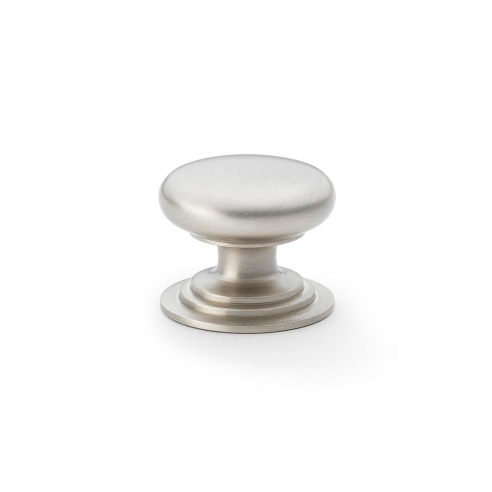 Alexander & Wilks AW825-38-SN Waltz Round Cupboard Knob On Stepped Rose - Satin Nickel Knob 38mm (LEAD TIME: 2-3 DAYS)