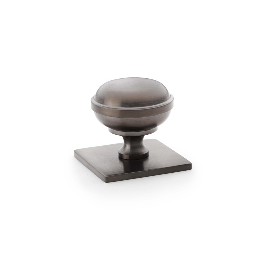 Alexander & Wilks AW826-34-DBZPVD Quantock Cupboard Knob On Square Backplate - Dark Bronze PVD (LEAD TIME: 2-3 DAYS)