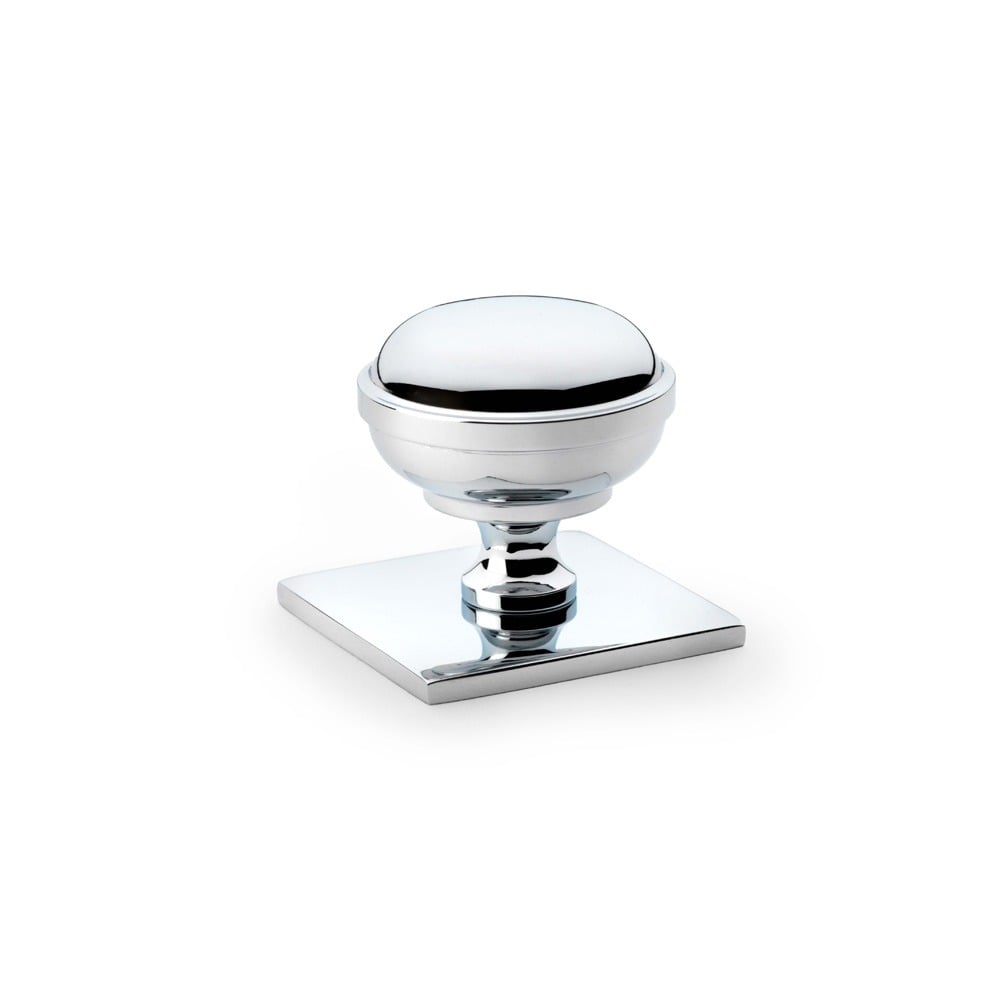 Alexander & Wilks AW826-34-PC Quantock Cupboard Knob On Square Backplate - Polished Chrome (LEAD TIME: 2-3 DAYS)