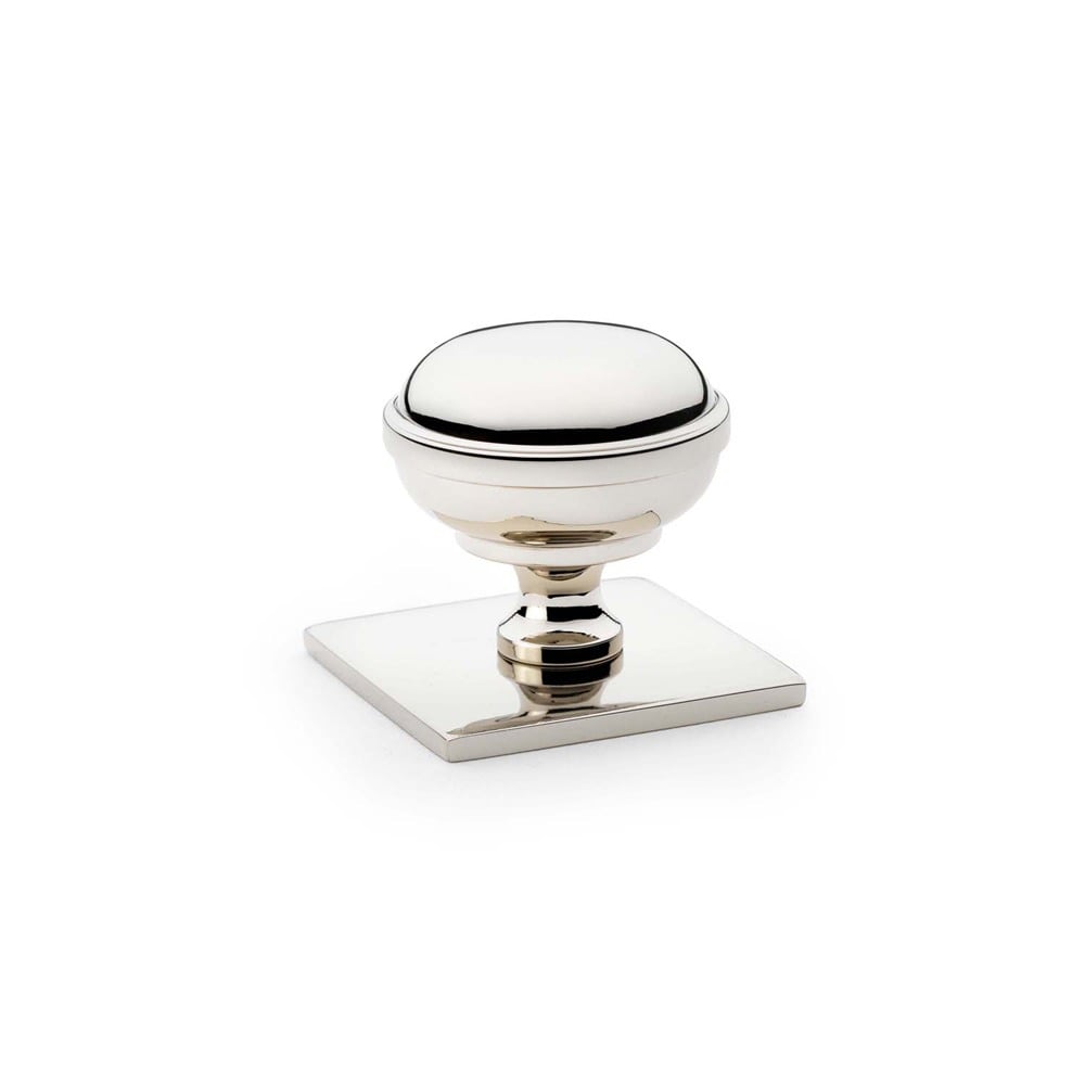 Alexander & Wilks AW826-34-PNPVD Quantock Cupboard Knob On Square Backplate - Polished Nickel (LEAD TIME: 2-3 DAYS)