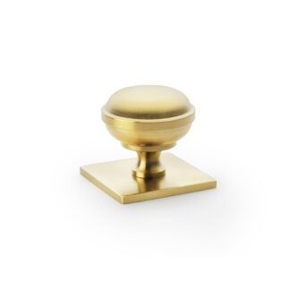 Alexander & Wilks AW826-34-SBPVD Quantock Cupboard Knob On Square Backplate - Satin Brass PVD (LEAD TIME: 2-3 DAYS)