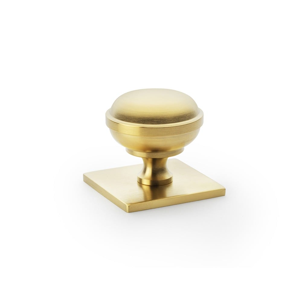 Alexander & Wilks AW826-34-SBPVD Quantock Cupboard Knob On Square Backplate - Satin Brass PVD (LEAD TIME: 2-3 DAYS)