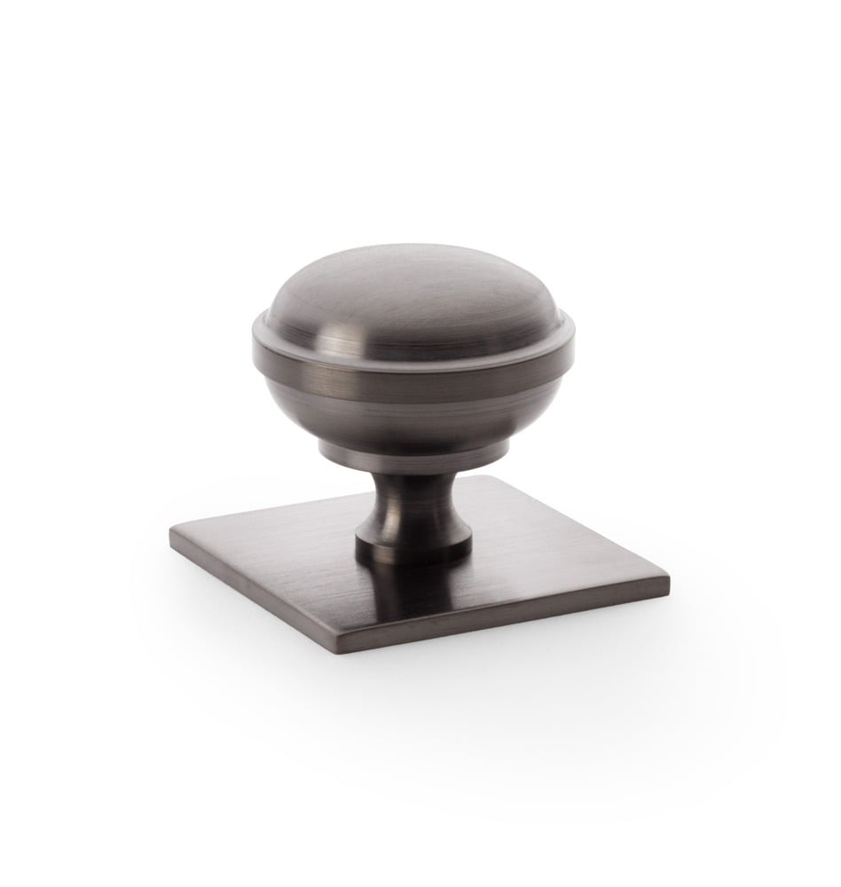 Alexander & Wilks AW826-38-DBZPVD Quantock Cupboard Knob On Square Backplate - Dark Bronze PVD 38mm (LEAD TIME: 2-3 DAYS)