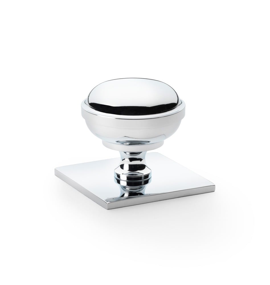 Alexander & Wilks AW826-38-PC Quantock Cupboard Knob On Square Backplate - Polished Chrome 38mm (LEAD TIME: 2-3 DAYS)